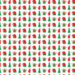 Colourful Christmas seamless pattern with cartoon trees and snowflakes. Wallpaper design. Vector illustration