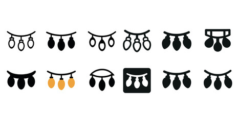 String light icons set: diverse illustrations of hanging bulb de