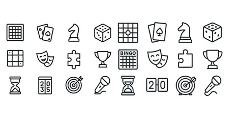 Array of game icons featuring dice, cards, chess, and puzzles