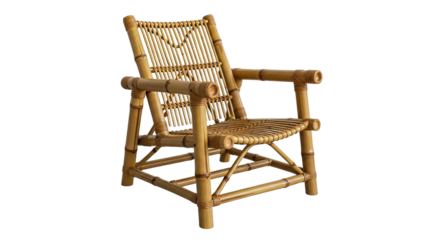 Bamboo armchair isolated on transparent background, a comfortable and stylish seating option