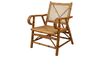 Vintage bamboo armchair isolated on transparent background, a classic and stylish seating option
