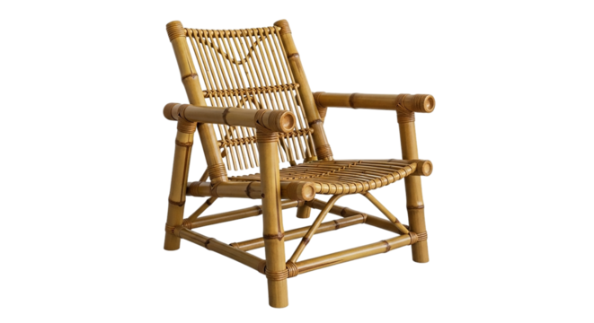 Bamboo armchair isolated on transparent background, a comfortable and stylish seating option