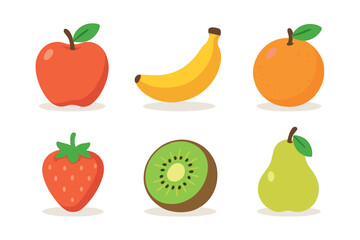 Colorful fruit selection for healthy eating and nutrition. Set of 6 vector illustration