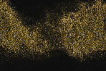 Gold Glitter Halftone Dotted Backdrop. Abstract Circular Retro Pattern. Pop Art Style Background. Golden Explosion Of Confetti. Digitally Generated Image. Vector Illustration, Eps 10.  