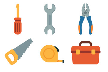 Essential tools for home repair and improvement projects. Set of 6 vector illustration