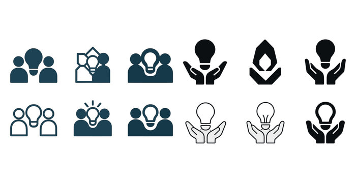 Creative icons of teamwork and innovative ideas with light bulbs - Powered by Adobe