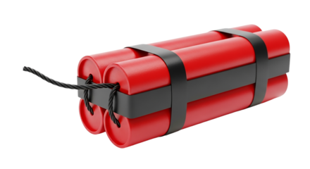 Dynamite sticks isolated on transparent background, explosive and dangerous object