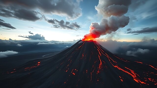 incandescent. Volcanic eruption with incandescent lava and ash thrust into the sky. ESG reports, sustainability campaigns, designed for environmental awareness campaigns, promotes sustainability.