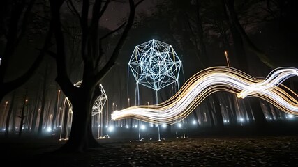 Enchanted Forest - Light Art Installation at Night.