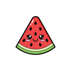 Cute Watermelon Slice Kawaii Character Vector Illustration