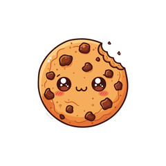 Cute Chocolate Chip Cookie Kawaii Character Vector Illustration