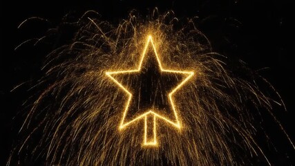Dynamic Golden Sparkler Star Formation on Black Background - Powered by Adobe