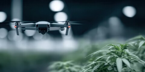 A botanical tech greenhouse organizes logistic drones using growth simulation and root connectivity while leaf sensors support monitoring to keep operation aligned 