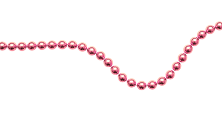 Pink Pearl Garland PNG. Wavy string of charming pink decorative pearls, isolated for sweet holiday themes, feminine designs, and party decorations. Christmas pearls garland top view flat lay PNG