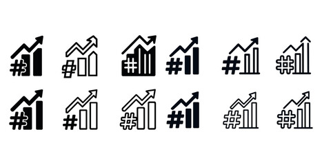 Set of trend and ranking icons featuring arrow-topped bars and h