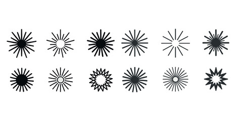Obraz premium Set of black starburst sunburst icons with radial patterns in va