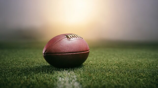 touchdown. American football centered on green field with professional lighting and soft shadows. event key visuals, club posters, designed for sports event promotions and stadium branding.