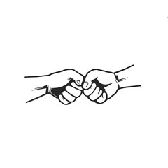 A black and white line art illustration of two hands meeting in a friendly fist bump gesture.
