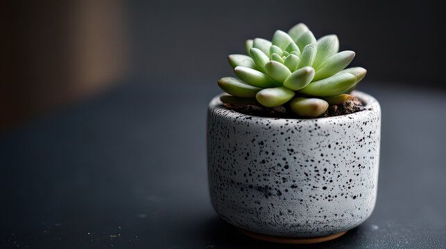 Elegant succulent in a modern speckled pot brings peace and tranquility to any space or design project