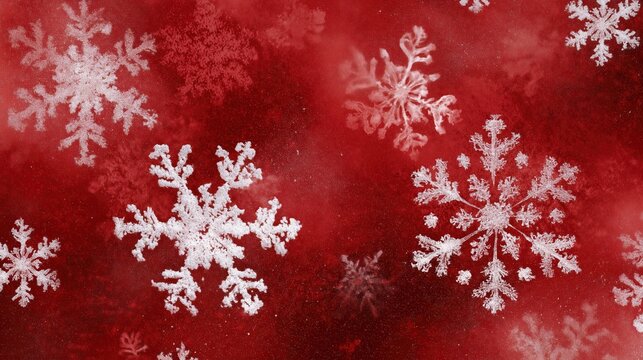 Red Background with Frosty Snowflakes for Winter and Christmas Designs