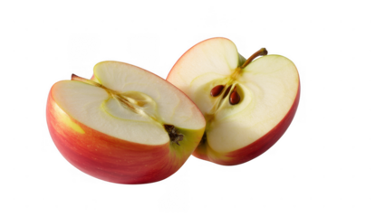Red apple cut in half isolated on a transparent background