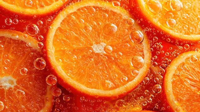 Vibrant Orange Slices with Bubbles for Beverage or Food Design
