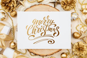 Merry Christmas and Happy New Year greeting card, frame, and banner. Holidays design. Noel and...