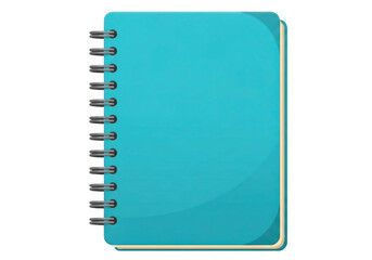 A bright blue spiral bound notebook isolated on transparent background