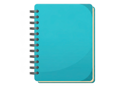 A bright blue spiral bound notebook isolated on transparent background