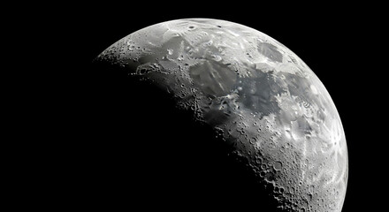 Close-up of a moon, showcasing cratered surface detail against black space, representing cosmic exploration, scientific study, or celestial wonder
