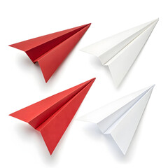 Four Red and White Paper Airplanes Flying Concept