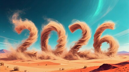 Swirling Sand Formations Rising from Desert Ground Forming Textured 2026 under Turquoise Sky with Distant Mountains, Surreal Desert Landscape