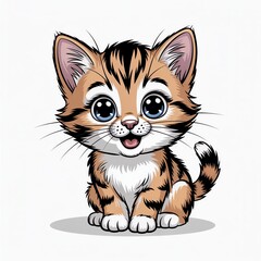 Obraz premium A cute, cartoon-style kitten with big eyes and a playful expression, perfect for illustrations and designs.