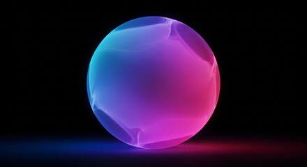 Obraz premium Experience the mesmerizing glow of a luminous orb against a dark backdrop, radiating vibrant hues of blue, purple, and pink, perfect for modern tech and abstract designs