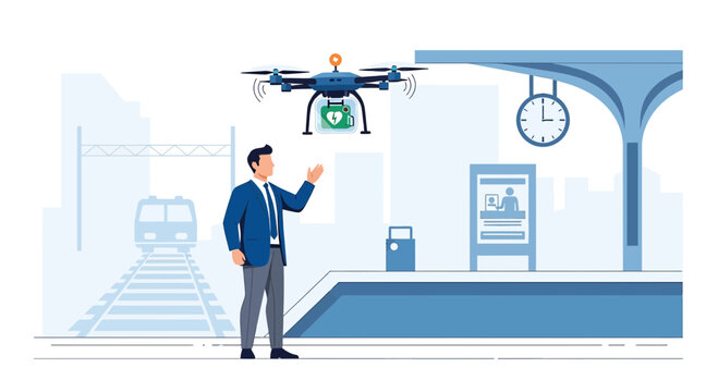 Automated emergency response: Drone delivering life-saving defibrillator at train platform