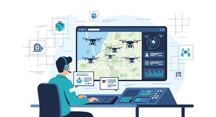 Centralized unmanned aerial vehicle management dashboard with operator overseeing drone operations