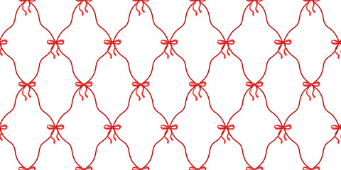 Red Coquette Bows Damask seamless pattern