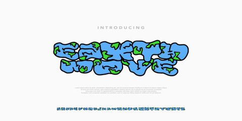 Earth move modern cartoon font. World Graffiti bubble ABC letters isolated on white. Creative alphabet for ecology, nature design. Vector illustration