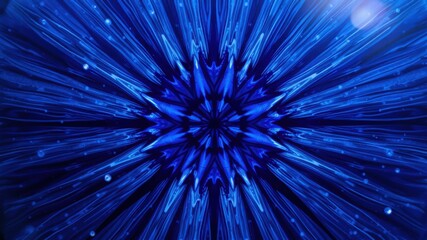 Abstract blue fractal explosion with radiating light and energy.