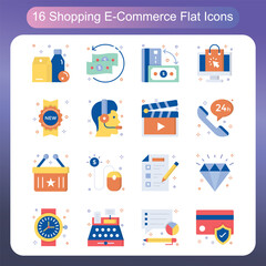 Shopping and Ecommerce Flat Style Icons Set 4
