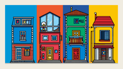 Obraz premium Modern City Street With Tall Residential Houses Illustration