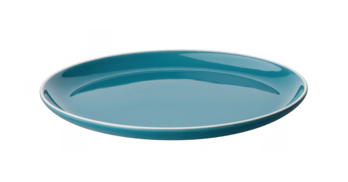Teal oval plate with white rim isolated on a transparent background
