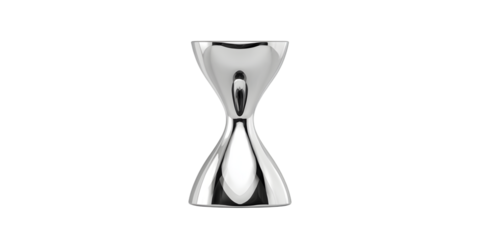 Elegant silver hourglass shaped jigger isolated on transparent background for measuring