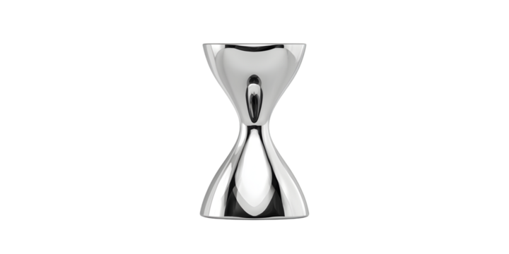 Elegant silver hourglass shaped jigger isolated on transparent background for measuring