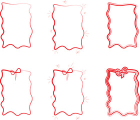 Red Decorative Ribbon Frame Set – Wavy Outline Borders Vector