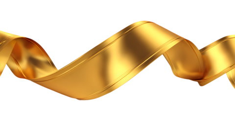 Wavy golden ribbon isolated on transparent background, a symbol of celebration