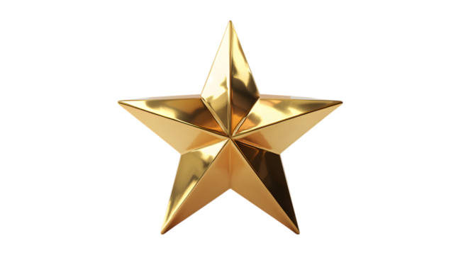 Shiny golden star isolated on transparent background, a symbol of excellence