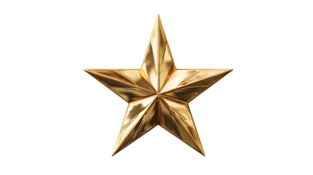 Golden star isolated on transparent background, a symbol of achievement and excellence
