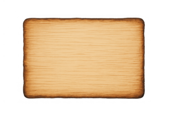 Vintage burned parchment texture rectangle with ragged edges, aged paper sheet isolated on transparent background
