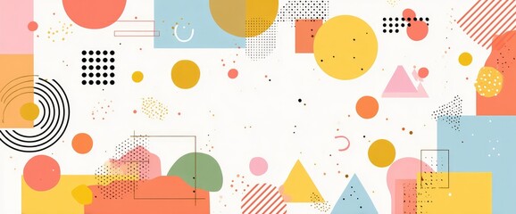 Abstract geometric shapes in pastel colors on a white background